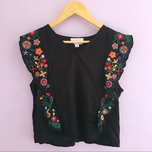 Flouncy embroidered flower tank